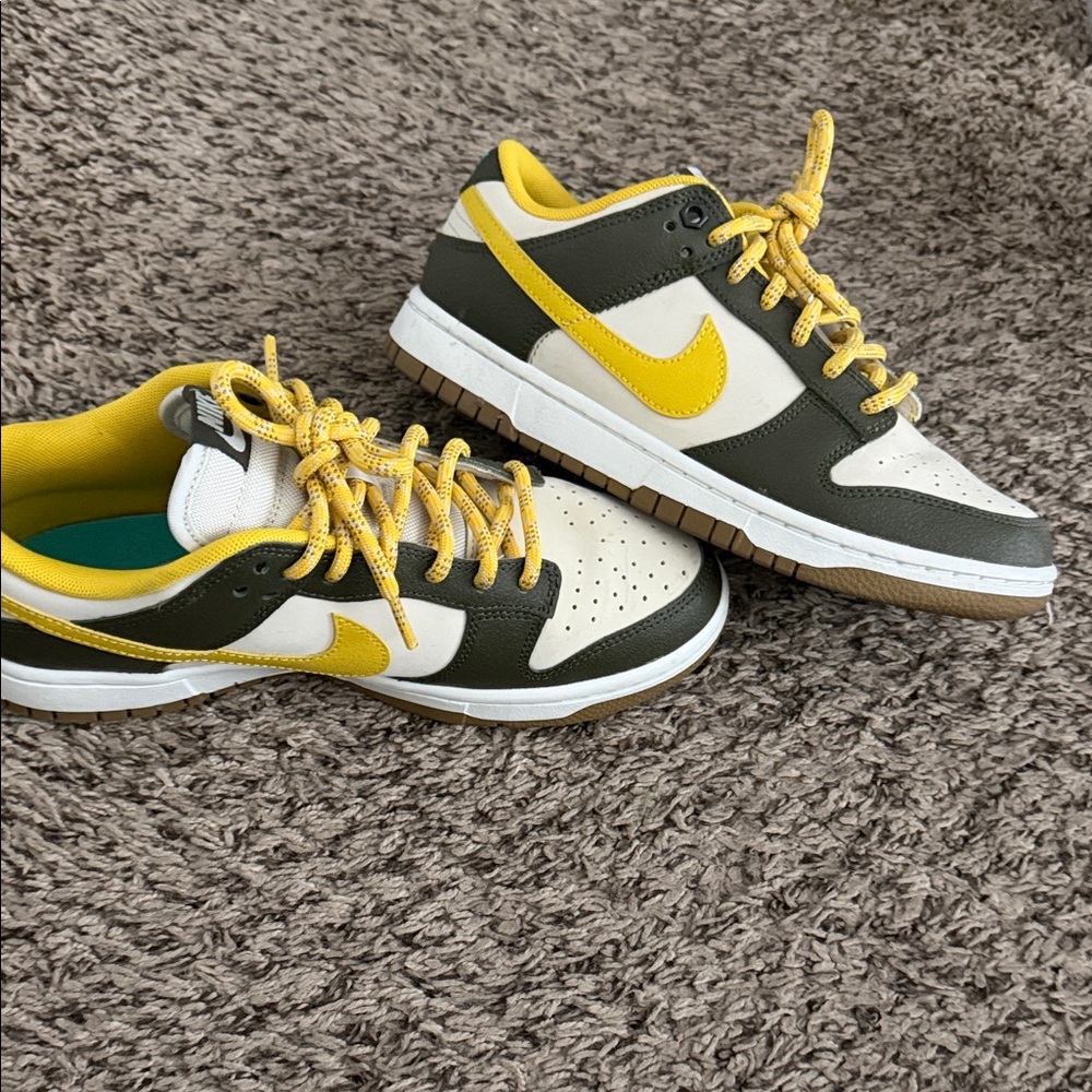 Nike Dunk Low Olive and Yellow Low-Top Sneakers (women size 8.5, kids size 7)
